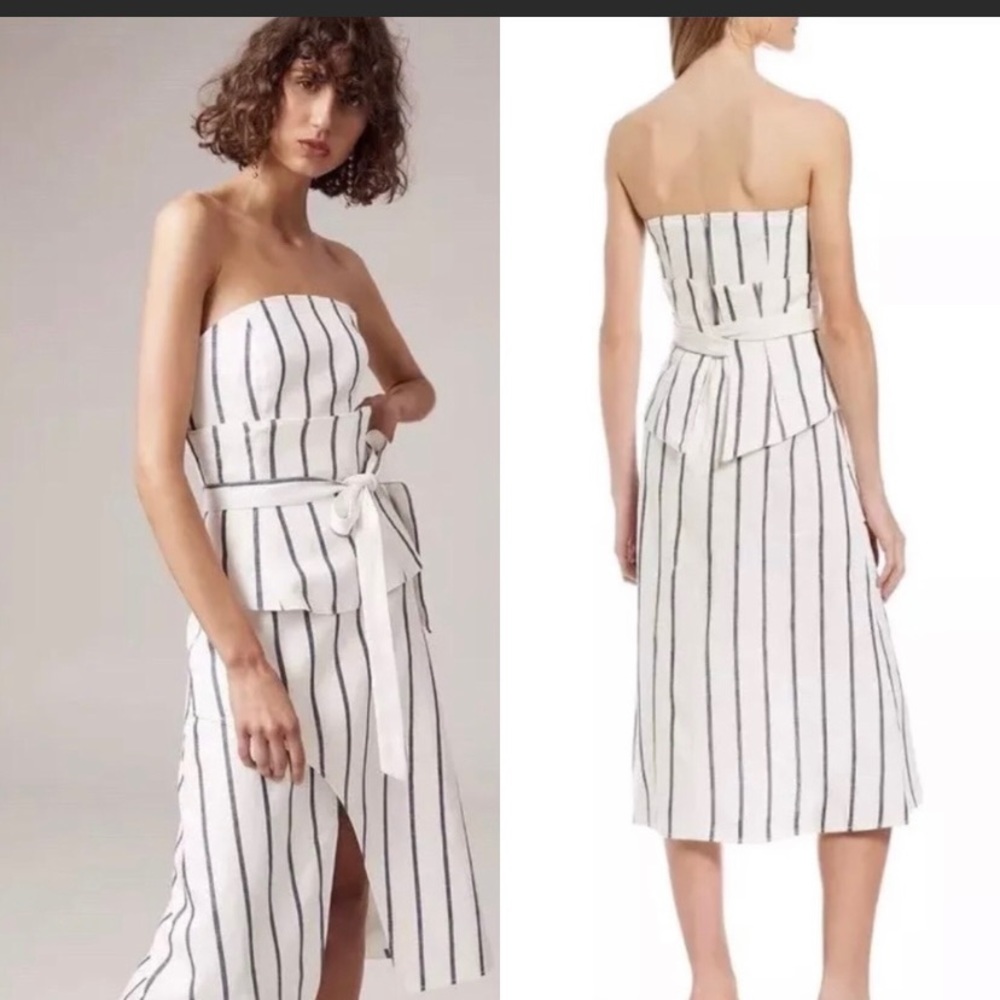 C/MEO Collective Strapless Diffuse Dress Cream w/Blue Stripe L